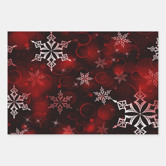 Crimson Emerald & Royal Blue Snowflake Pattern Inpakpapier Vel (Voorkant)