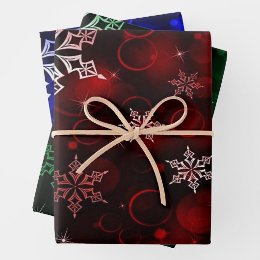Crimson Emerald & Royal Blue Snowflake Pattern Inpakpapier Vel (In situ)