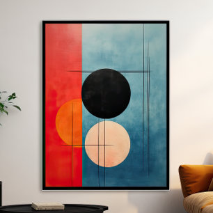 Crimson en Azure: Abstracte geometrische minimalis Poster