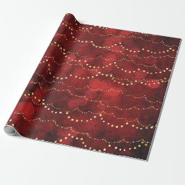 Crimson en Gold Fairy Lights Kerstmis Cadeaupapier