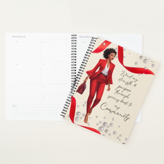 Crimson et crème Boss Lady Chick Planner (Devant avec enveloppe)