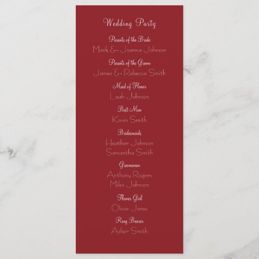 Crimson & Evergreen Kerst Bruiloft Flat Programma (Achterkant)