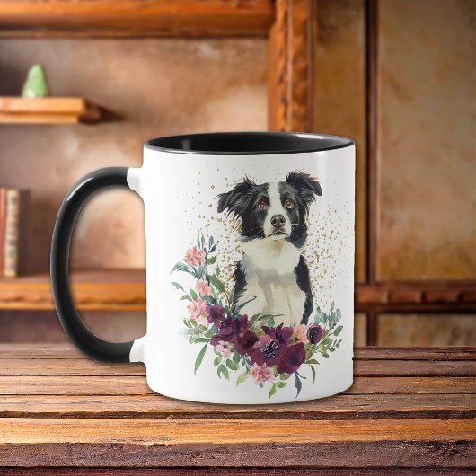 Crimson Floral Bouquet Border Collie Dog Mok