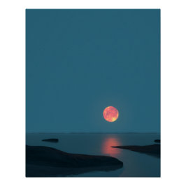 Crimson Full Moon Over Calm Waters Perfect Poster