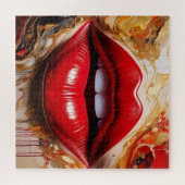 Crimson Gloss: Bold Red Lips & Liquid Gold Legpuzzel (Horizontaal)