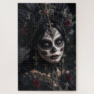 Crimson Gothic Calavera – Zwarte Roos Legpuzzel