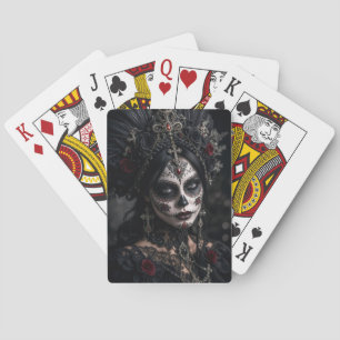 Crimson Gothic Calavera – Zwarte Roos Pokerkaarten