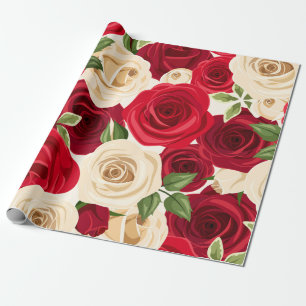 Crimson Ivory Red Cream-Rozen Verpakkingspapier Cadeaupapier