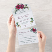 Crimson KerstRose Bouquet Weddenschap All In One Uitnodiging (Afscheurbaar)