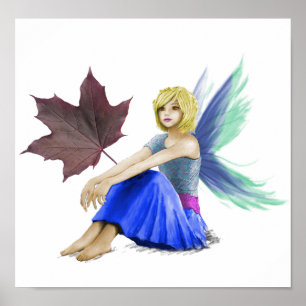 Crimson King Maple Tree Fairy met Leaf Poster
