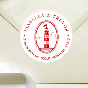 Crimson Lighthouse Nautical Threadson Ronde Sticker