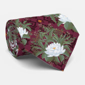 Crimson Lotus Elegance Patroon - De Witte Lotus Stropdas (Opgerold)