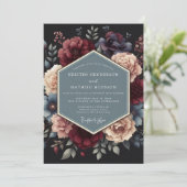 Crimson Midnight Flora Wedding Kaart (Staand voorkant)