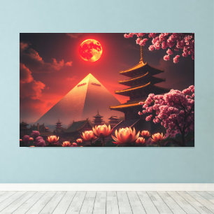 Crimson Moon: Lotus Sanctuary Canvas Afdruk