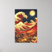 Crimson Moon Over Japanese Coast – Ukiyo-e Style Canvas Afdruk (Voorkant)