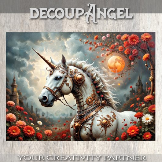 Crimson Moon Steampunk Eenhoorn Decoupage Tissuepapier