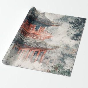 Crimson Mountain Pagoda Inktwash (1) Cadeaupapier