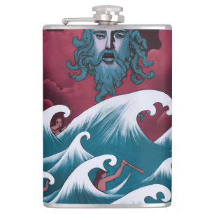 Crimson Neptune olieverfschilderij Heupfles