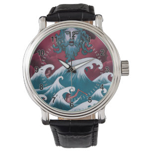 Crimson Neptune olieverfschilderij Horloge