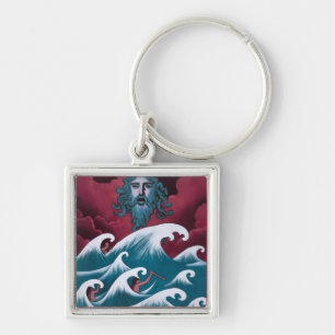 Crimson Neptune olieverfschilderij Sleutelhanger