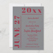 Crimson on Gray Graduation Party Invitations (Voorkant)
