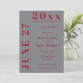 Crimson on Gray Graduation Party Invitations (Staand voorkant)