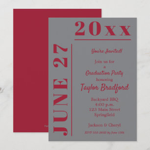 Crimson on Grey Graduation Party Invitations