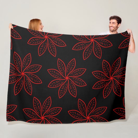 Crimson Pattern op zwart Fleece Deken (In situ)