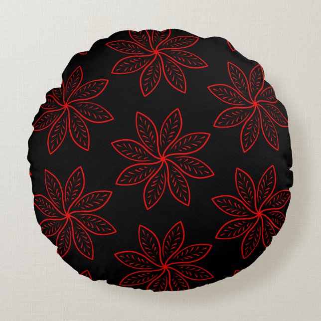 Crimson Pattern op zwart Rond Kussen (Voorkant)