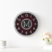 Crimson Polka Dots Modern Monogram Grote Klok (Huis)