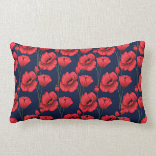 Crimson Poppies op Navy Blue Kussen