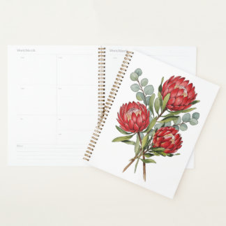 Crimson Protea Bouquet Watercolor Planner