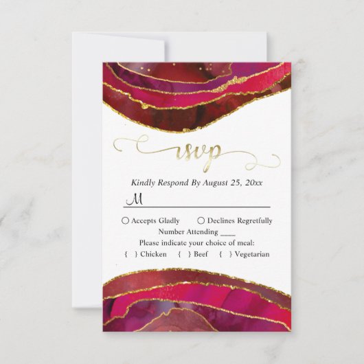 Crimson Red Agate Moderne Aquarelle Or Carte RSVP (Devant)