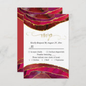 Crimson Red Agate Moderne Aquarelle Or Carte RSVP (Devant / Derrière)