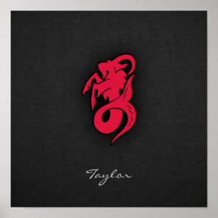 Crimson Red Capricorn Poster