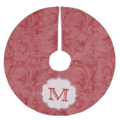 Crimson Red Damask Lac Monogram Initialen boomrok Kerstboom Rok (Voorkant)