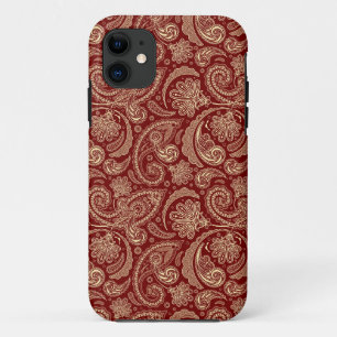 Crimson Red en Beige Creme  Paisley iPhone 11 Hoesje