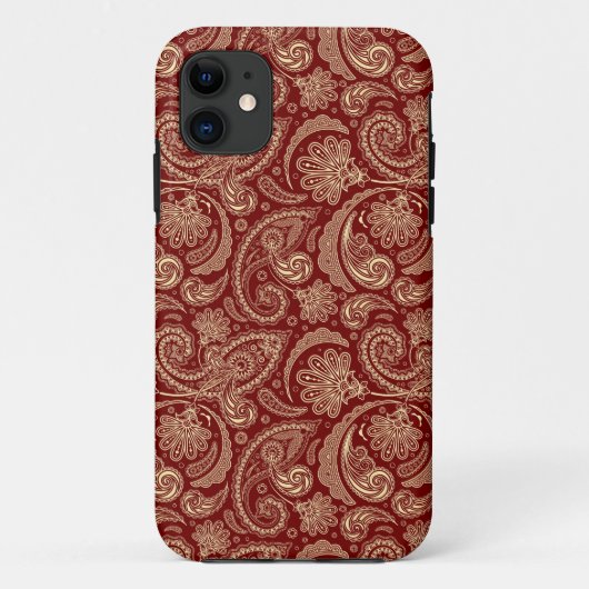 Crimson Red en Beige Creme  Paisley Case-Mate iPhone Case (Achterkant)
