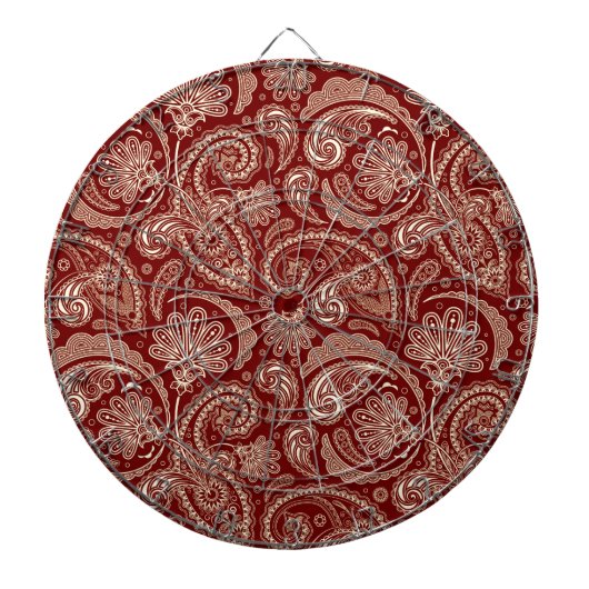 Crimson Red en Beige Creme  Paisley Dartbord (Voorkant)