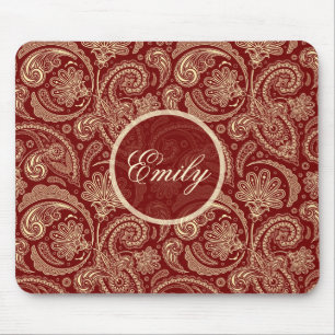 Crimson Red en Beige Creme  Paisley Muismat