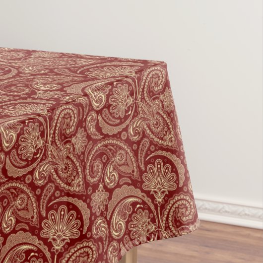 Crimson Red en Beige Creme  Paisley Tafelkleed (Voorbeeld)