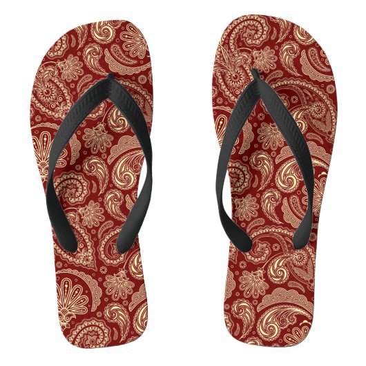 Crimson Red en Beige Creme  Paisley Teenslippers (Voetbed)