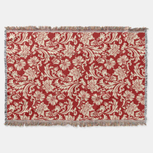 Crimson Red en beige  Floral Damaskers 2 Deken
