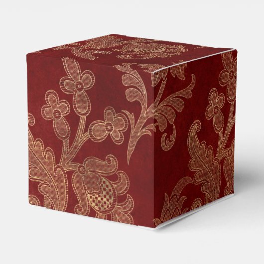 Crimson Red en Gold Damask Bedankdoosjes (Achterkant)