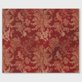 Crimson Red en Gold  Damask Cadeaupapier (Vlak)