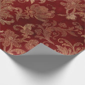 Crimson Red en Gold  Damask Cadeaupapier (Hoek)