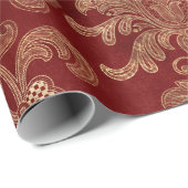 Crimson Red en Gold  Damask Cadeaupapier (Rol Hoek)
