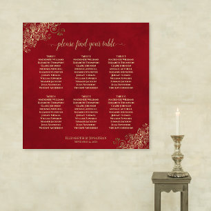 Crimson Red & Gold 6 Table Wedding Seating Chart Poster