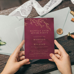 Crimson Red & Gold Botanische Elegant Elopement Kaart
