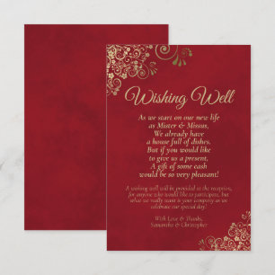 Crimson Red & Gold Lace Wedding Wishing Well Poem Informatiekaartje